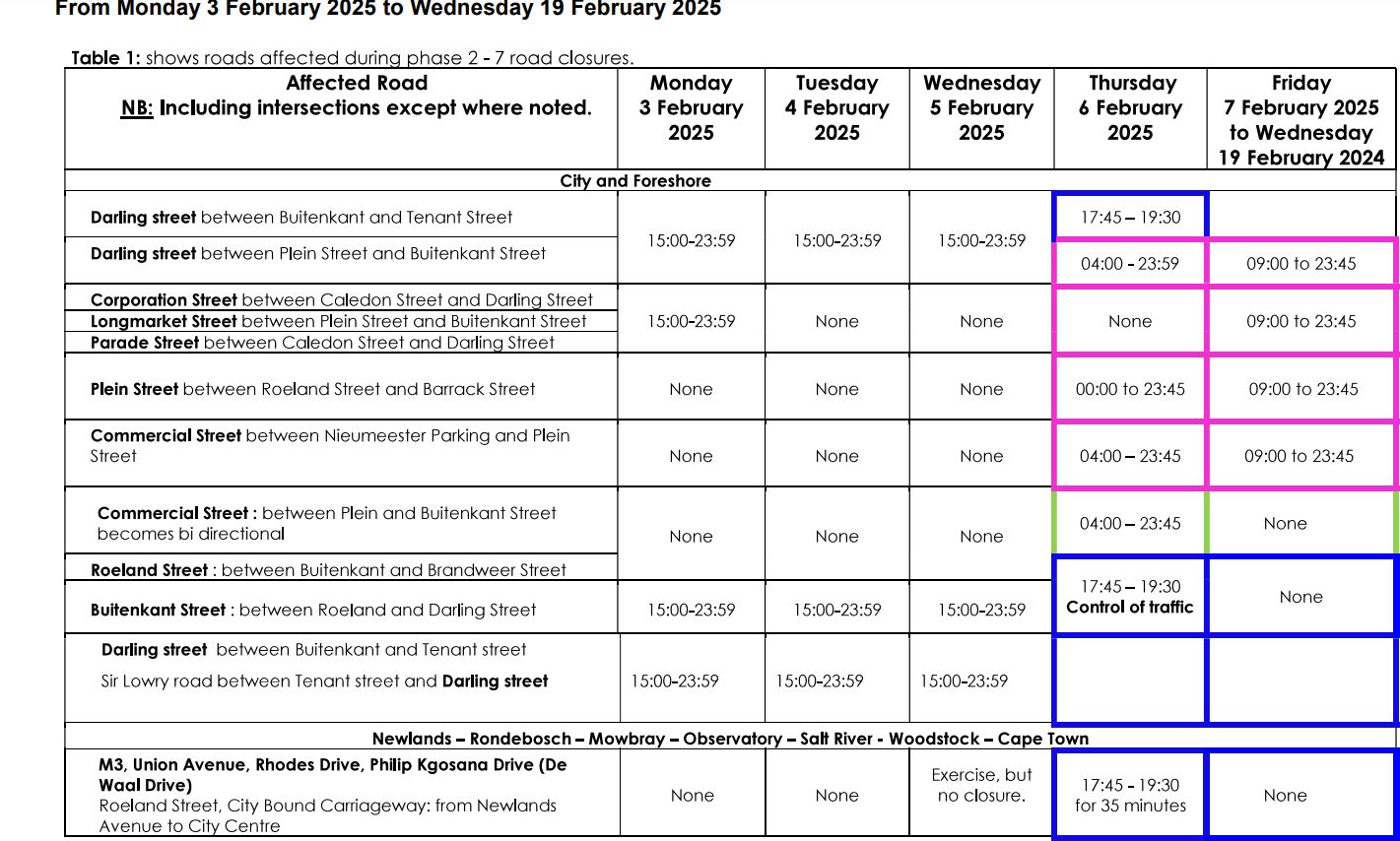 SONA Cape Town road closures