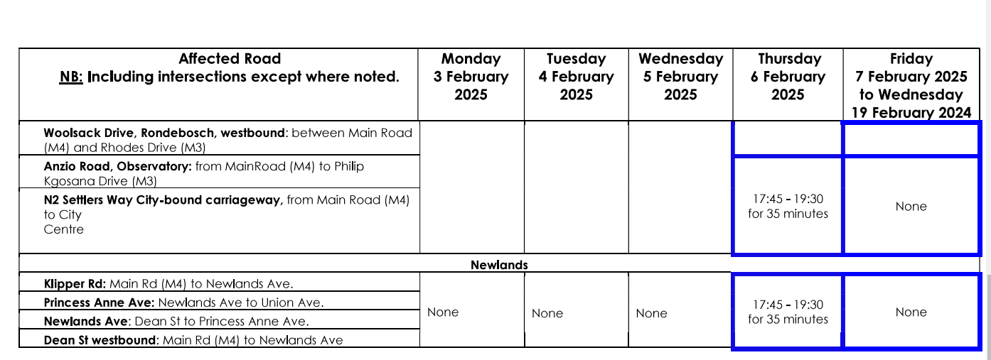 SONA Cape Town road closures